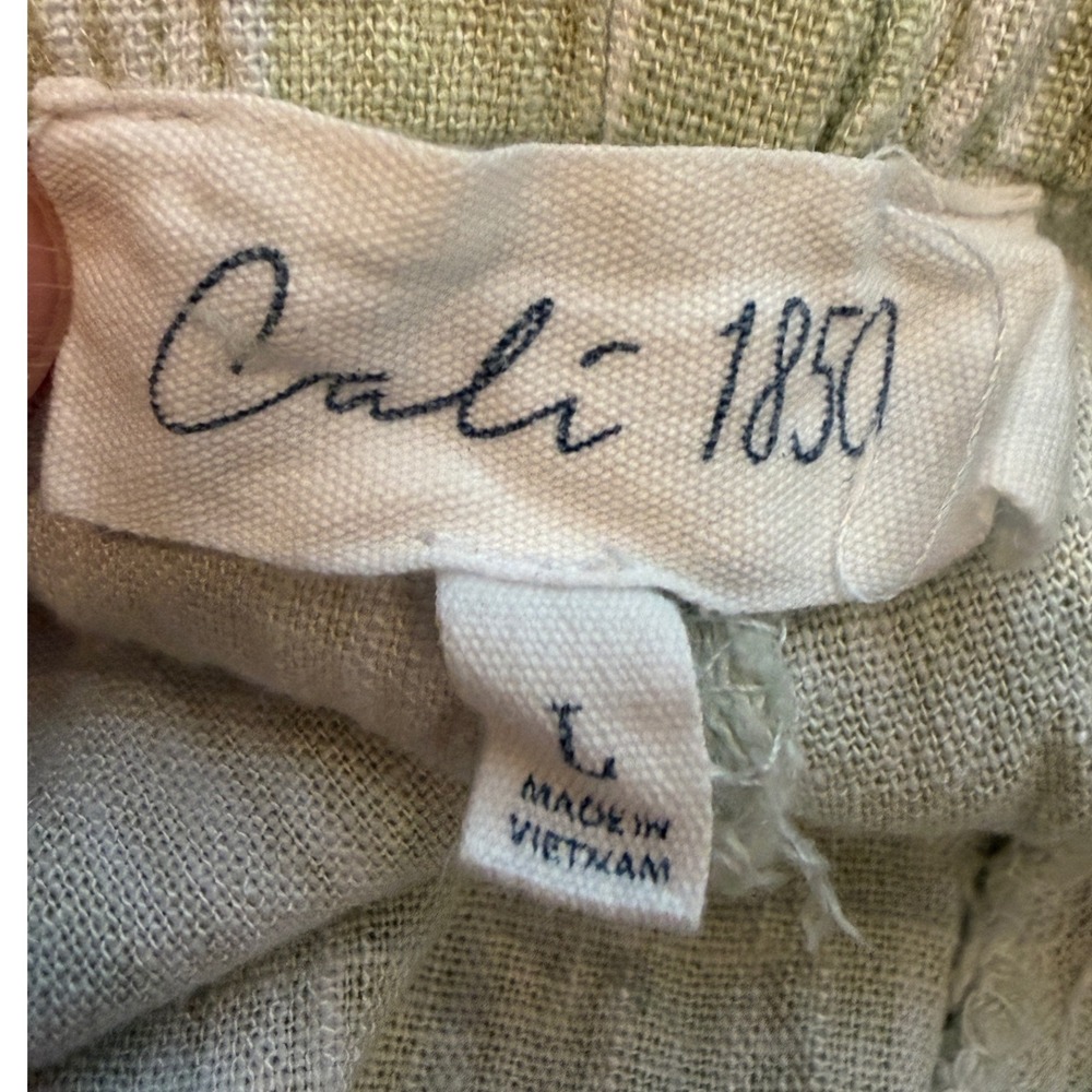 Cali 1850 Linen Blend Striped Wide Leg Pants Sage Green White Large - Picture 5 of 6